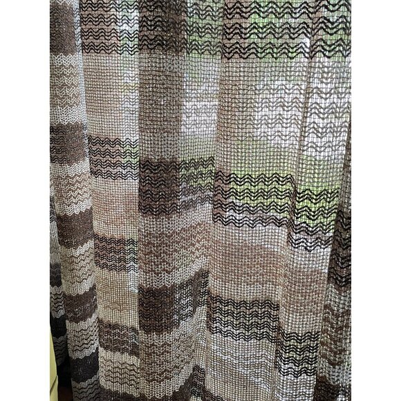 Vintage 70s pleated curtain, dark brown & almond, net woven, long panel - Picture 3 of 9